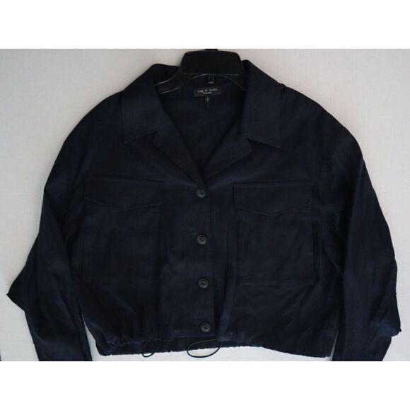 Rag & Bone Women's Sz L Black Cotton Blend Button Down Collared Jacket $585 - Picture 5 of 7
